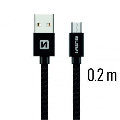 Swissten Textile Quick Charge Universāls Micro USB Datu un Uzlādes Kabelis 0.2m Melns Perifērija