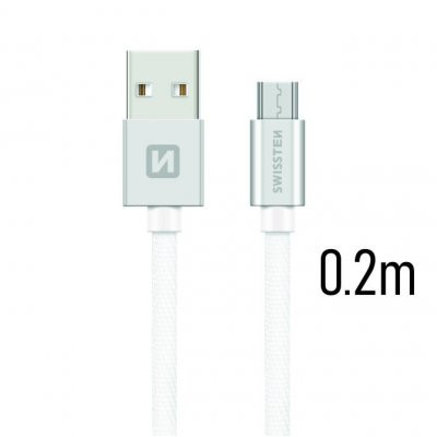 Swissten Textile Quick Charge Universāls Micro USB Datu un Uzlādes Kabelis 0.2m Sudraba Perifērija