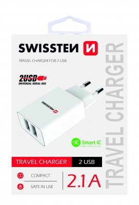 Swissten Premium Tīkla Lādētājs USB 2.1А / 10.5W Balts Perifērija
