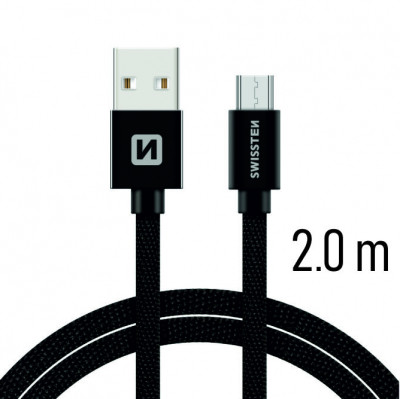 Swissten Textile Quick Charge Universāls Micro USB Datu un Uzlādes Kabelis 2m Melns Perifērija