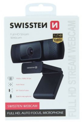 Swissten Full HD Web kamera ar Autofokusu USB 2.0 Melna
